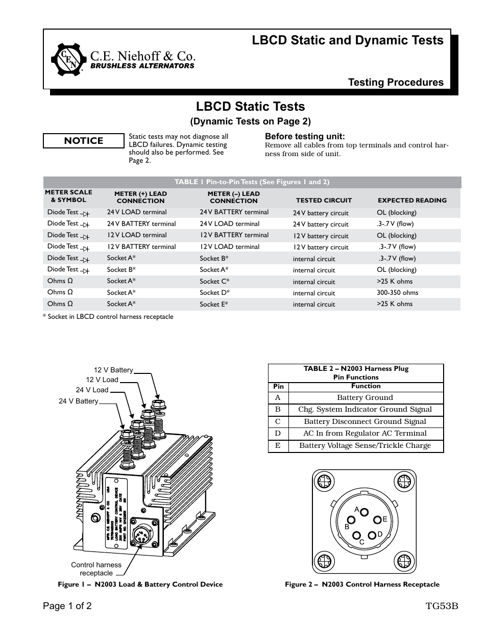 C.E. Niehoff & Co. LBCD Static/Dynamic Troubleshooting Guides User Manual | 2 pages