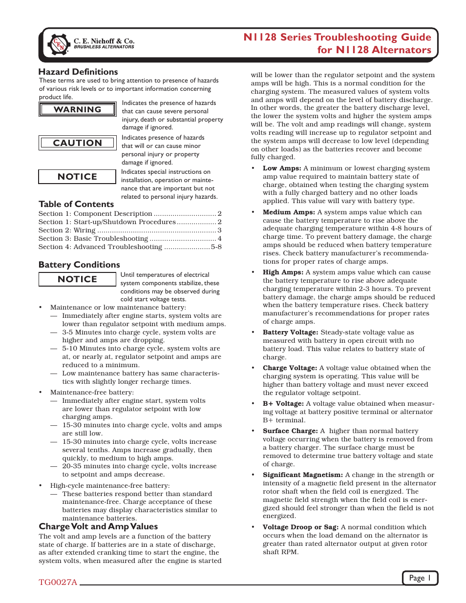 C.E. Niehoff & Co. N1128 Troubleshooting Guides User Manual | 8 pages