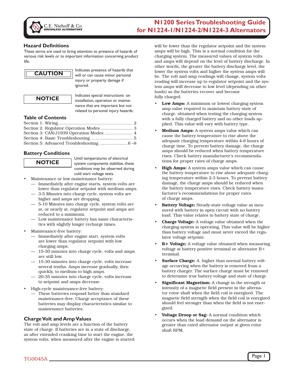 C.E. Niehoff & Co. N1224 Standard Troubleshooting Guides User Manual | 8 pages