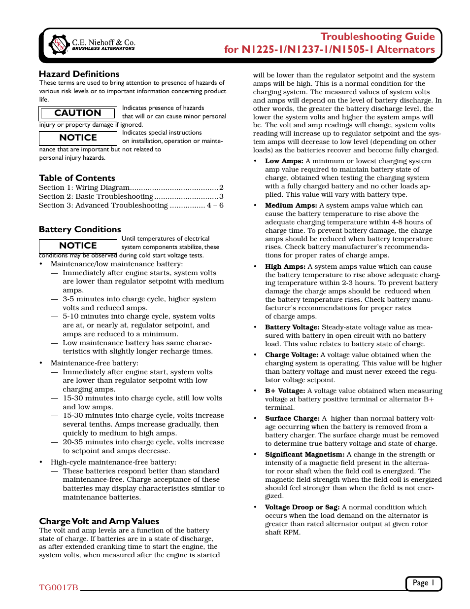 C.E. Niehoff & Co. N1225-1/N1237-1/N1505-1 Troubleshooting Guides User Manual | 8 pages
