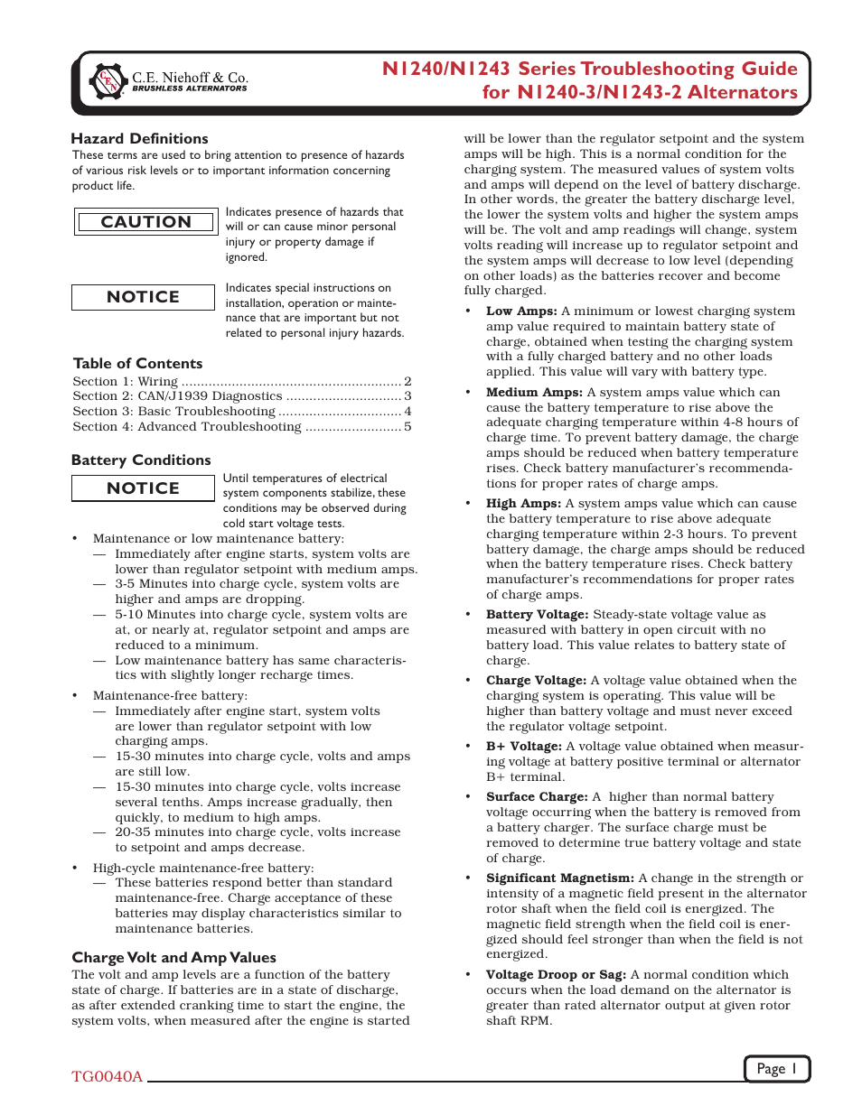 C.E. Niehoff & Co. N1240-3/N1243-2 Troubleshooting Guides User Manual | 8 pages