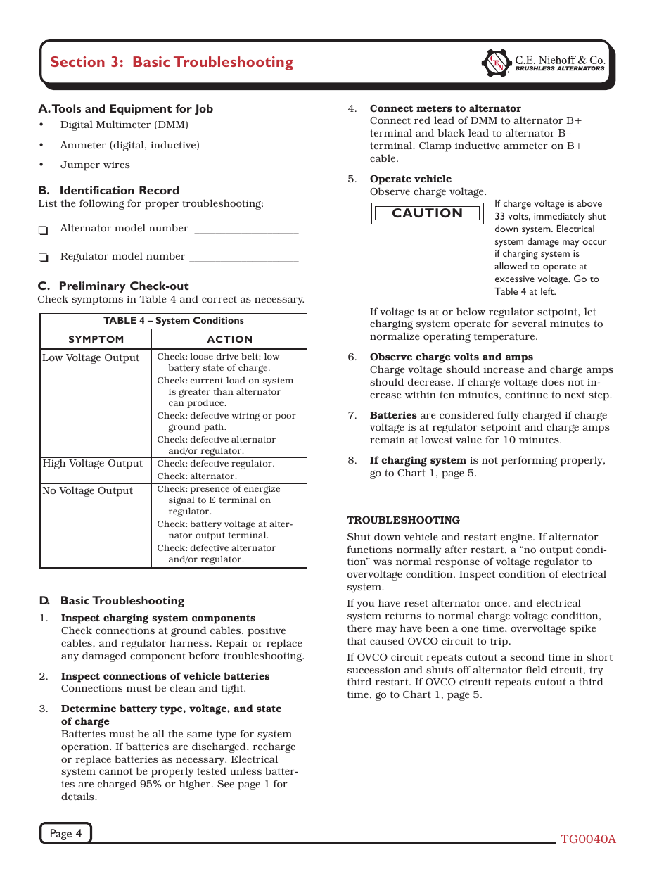 Caution | C.E. Niehoff & Co. N1240-3/N1243-2 Troubleshooting Guides User Manual | Page 4 / 8
