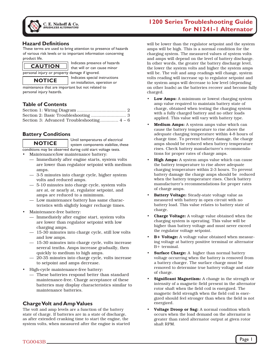 C.E. Niehoff & Co. N1241-1 Troubleshooting Guides User Manual | 8 pages