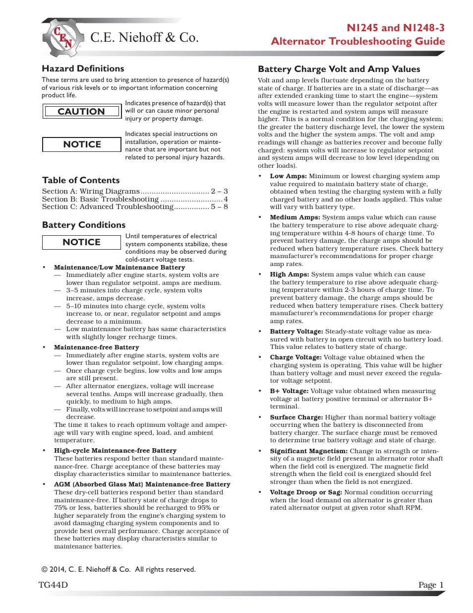 C.E. Niehoff & Co. N1245/N1248-3 Troubleshooting Guides User Manual | 8 pages