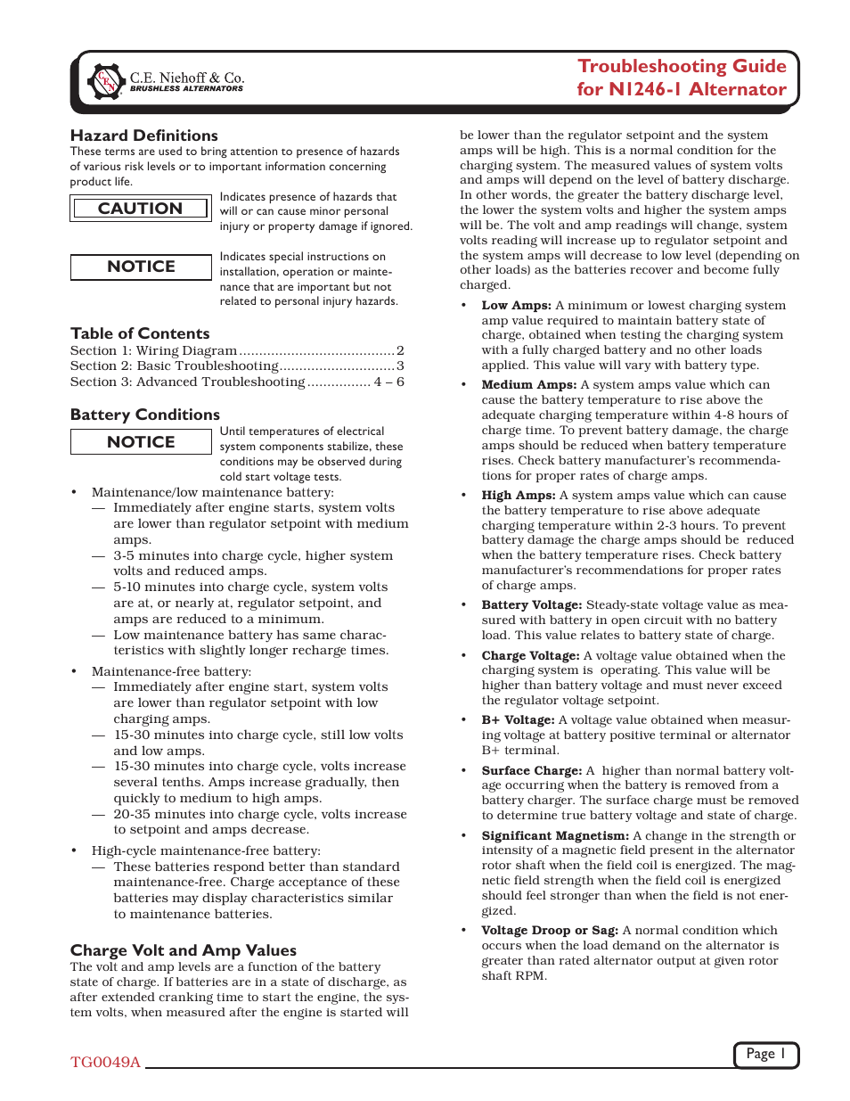 C.E. Niehoff & Co. N1246-1 Troubleshooting Guides User Manual | 8 pages