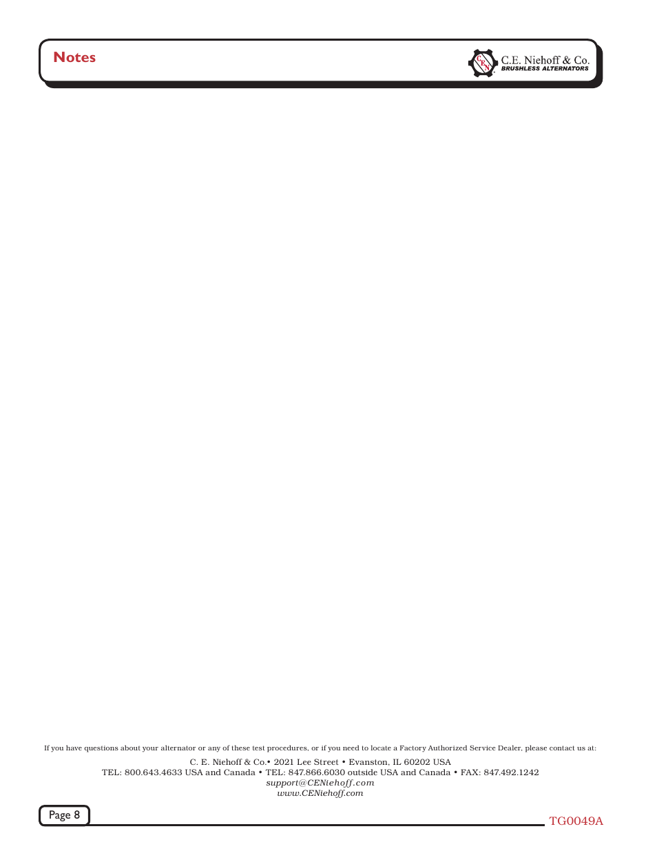 C.E. Niehoff & Co. N1246-1 Troubleshooting Guides User Manual | Page 8 / 8
