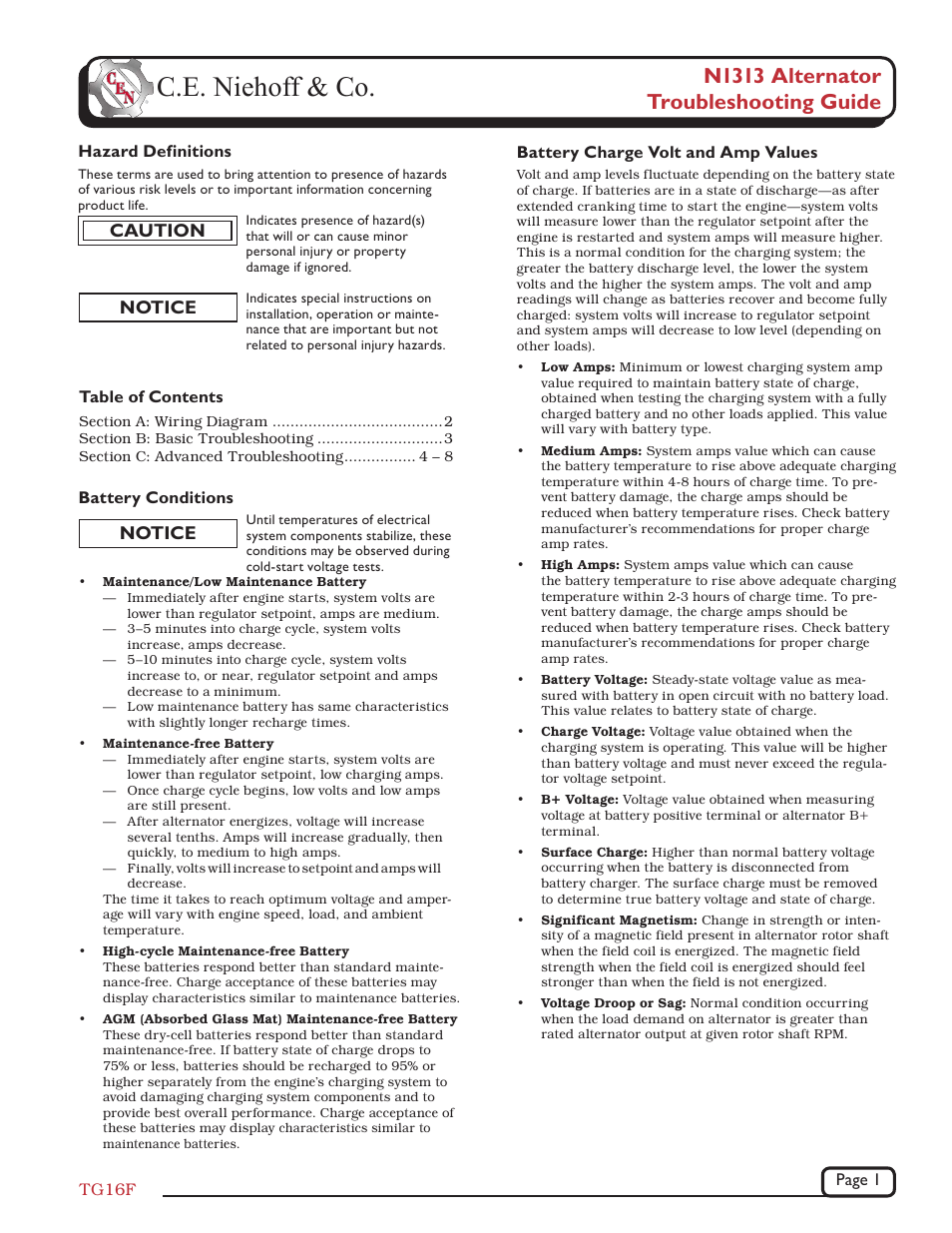 C.E. Niehoff & Co. N1313 Troubleshooting Guides User Manual | 8 pages