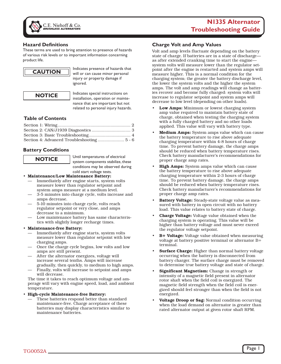 C.E. Niehoff & Co. N1335 Troubleshooting Guides User Manual | 6 pages