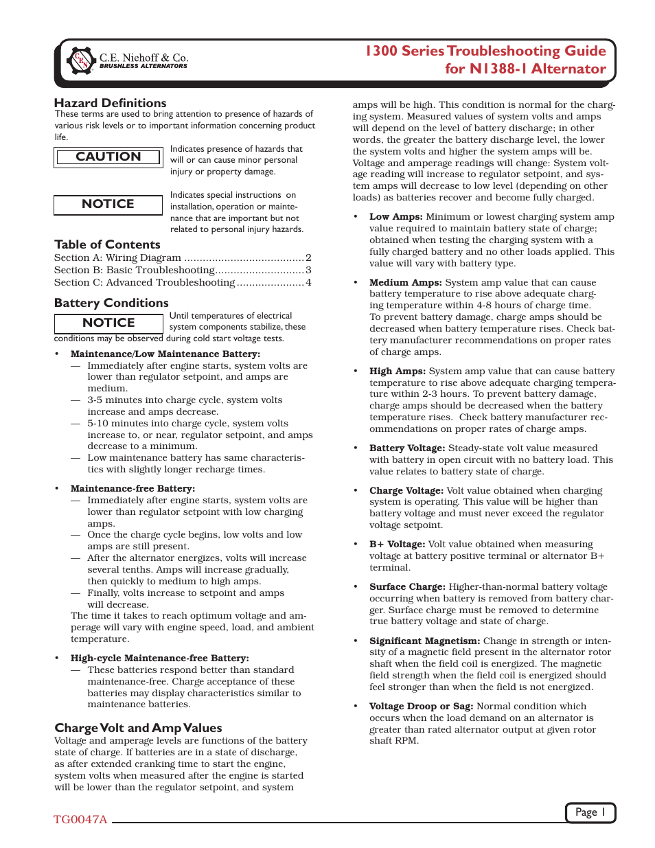 C.E. Niehoff & Co. N1388-1 Troubleshooting Guides User Manual | 4 pages