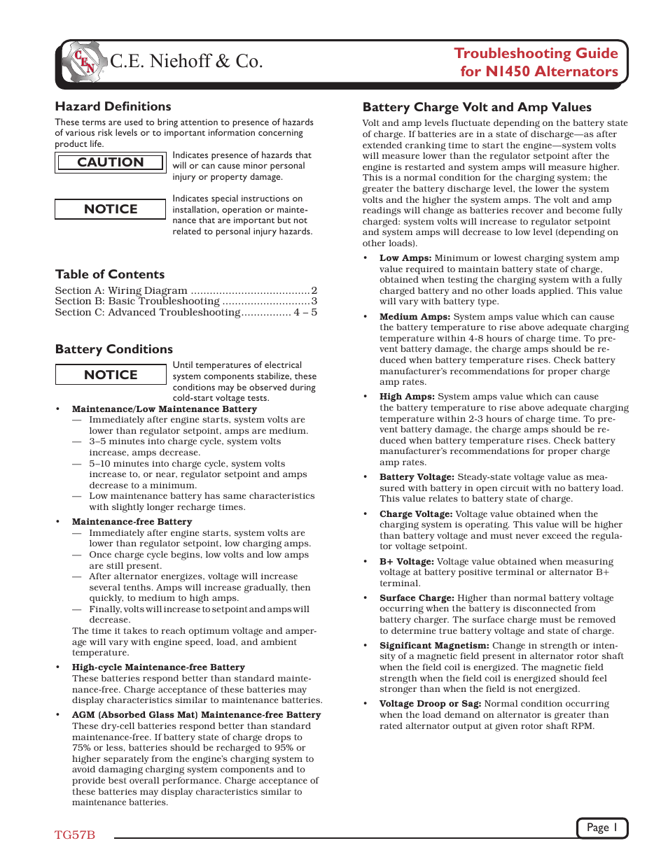 C.E. Niehoff & Co. N1450 Troubleshooting Guides User Manual | 5 pages