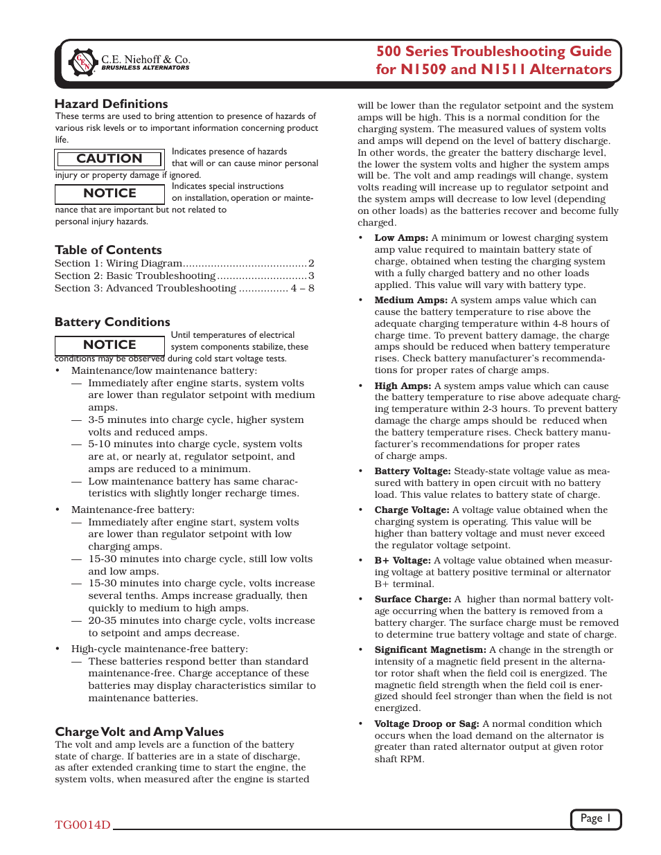 C.E. Niehoff & Co. N1509/N1511/N2003 Troubleshooting Guides User Manual | 8 pages