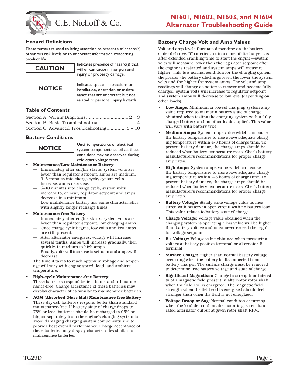 C.E. Niehoff & Co. N1601/N1602/N1603/N1604 Troubleshooting Guides User Manual | 10 pages