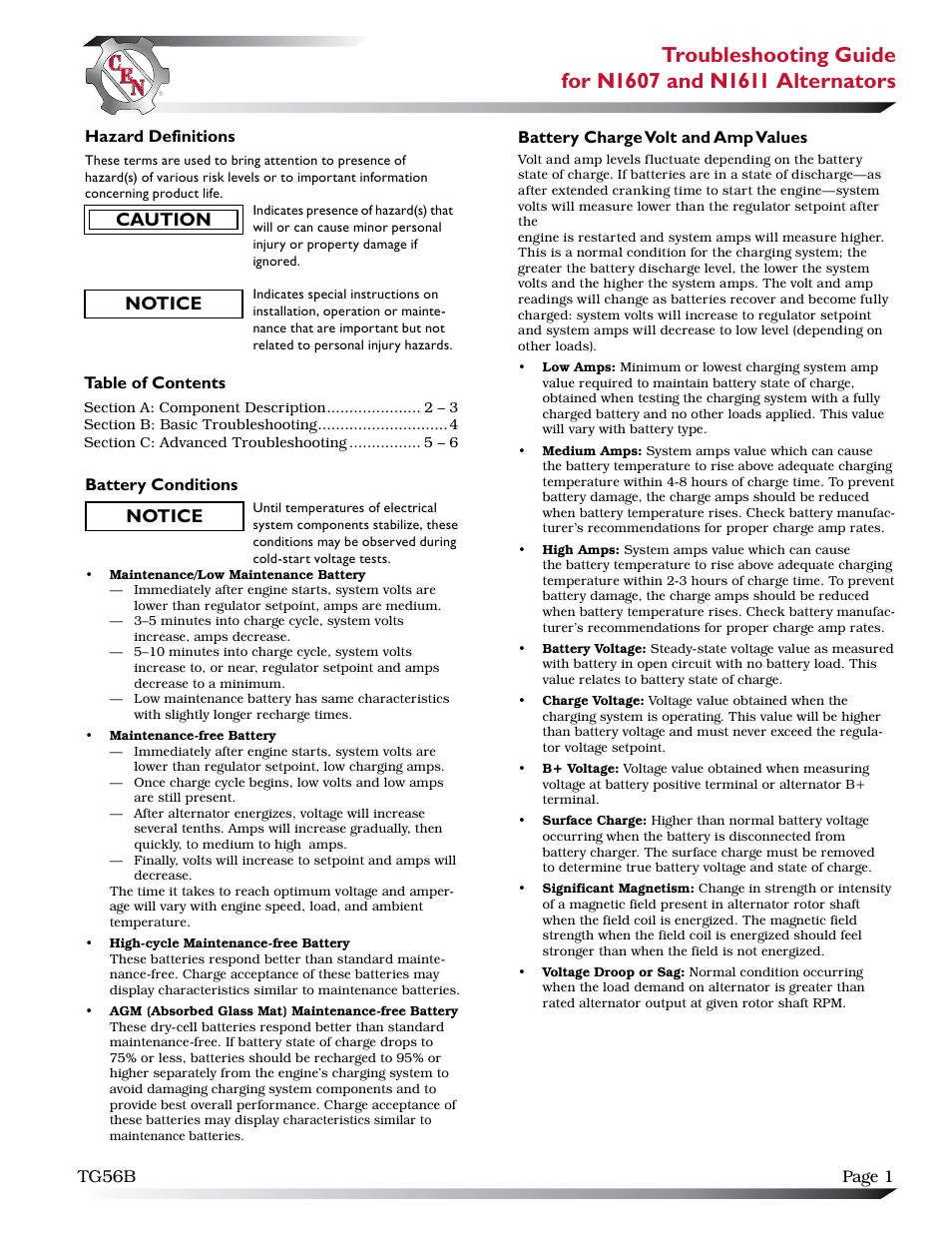 C.E. Niehoff & Co. N1607/N1611/N3215B/N2013 Troubleshooting Guides User Manual | 6 pages