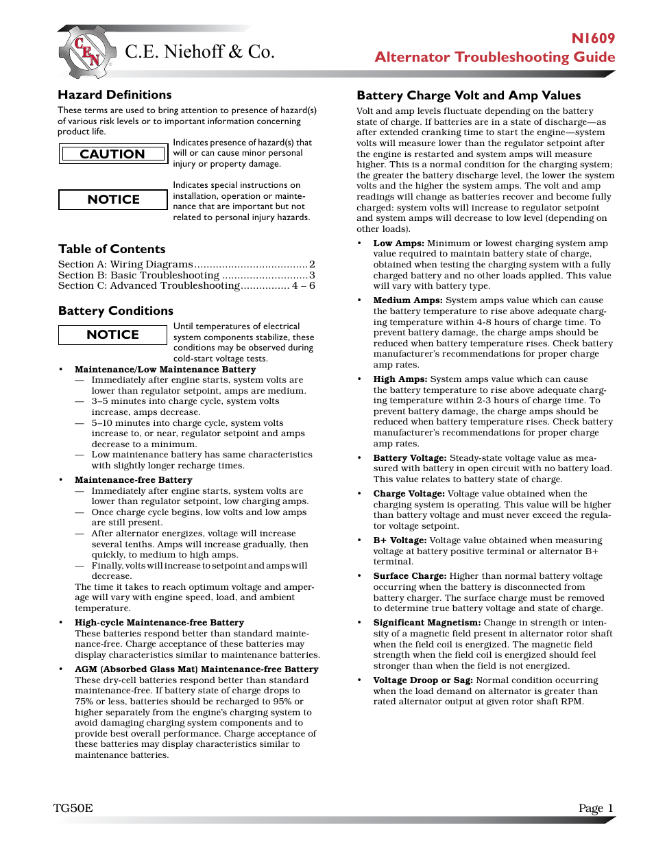 C.E. Niehoff & Co. N1609 Troubleshooting Guides User Manual | 6 pages