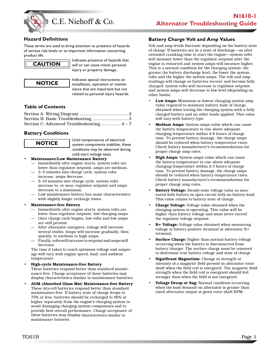 C.E. Niehoff & Co. N1610 Troubleshooting Guides User Manual | 7 pages