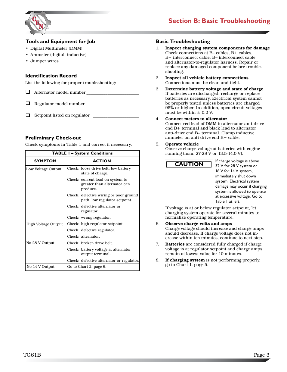 Caution | C.E. Niehoff & Co. N1610 Troubleshooting Guides User Manual | Page 3 / 7