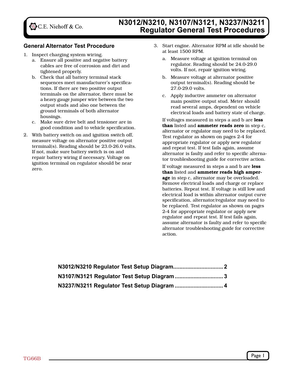 C.E. Niehoff & Co. N3012-N3210/N3107-N3121/N3237-N3211 Reg Test Procedures User Manual | 4 pages