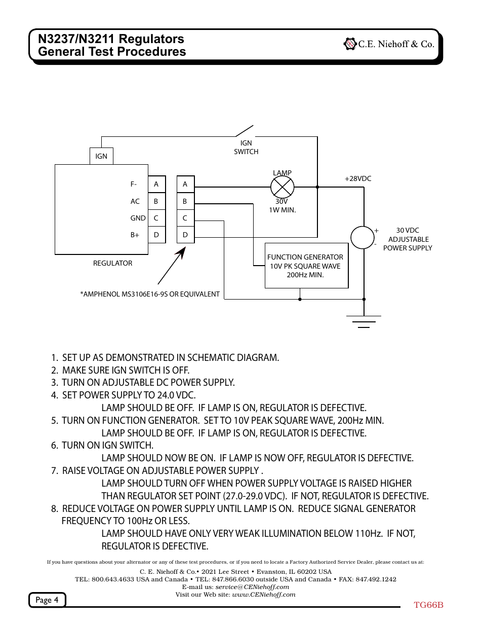 N3237 regulator test setup diagram | C.E. Niehoff & Co. N3012-N3210/N3107-N3121/N3237-N3211 Reg Test Procedures User Manual | Page 4 / 4
