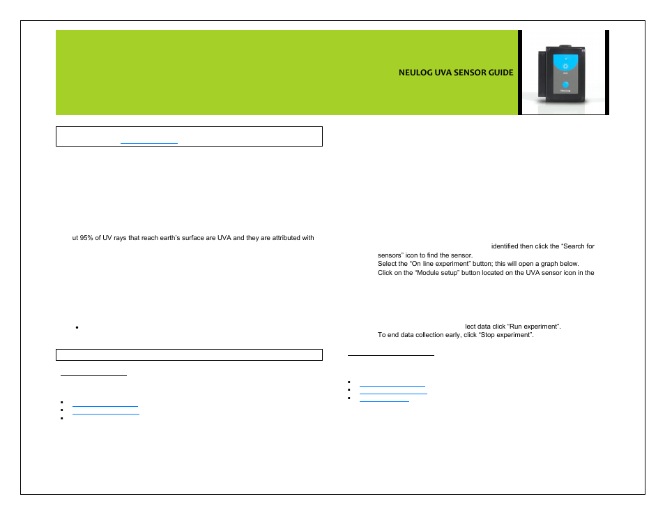 Carolina NeuLog UVA User Manual | 4 pages