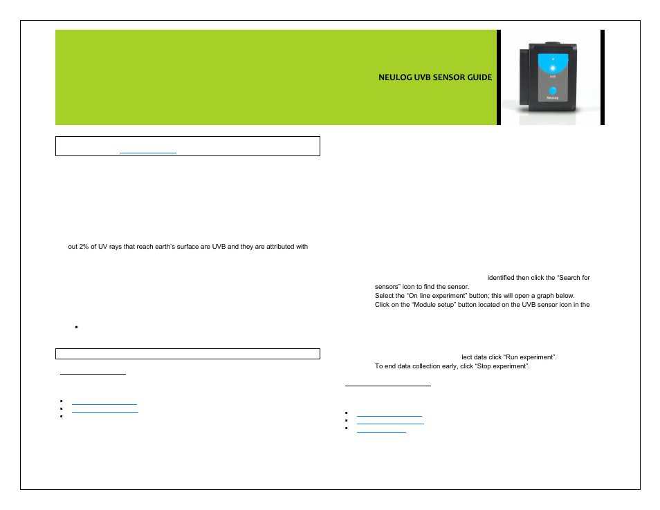 Carolina NeuLog UVB User Manual | 4 pages