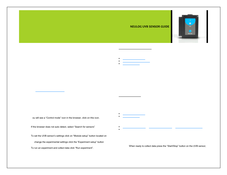 Neulog uvb sensor guide | Carolina NeuLog UVB User Manual | Page 2 / 4