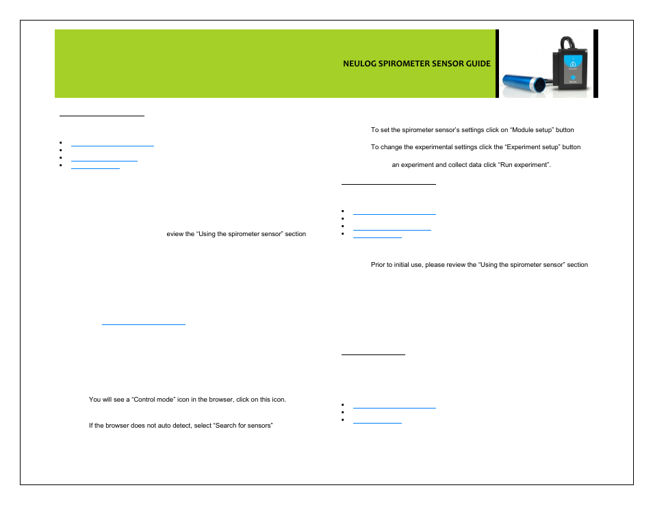 Neulog spirometer sensor guide | Carolina NeuLog Spirometer User Manual | Page 2 / 4