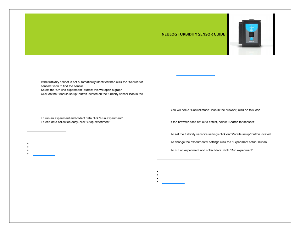 Neulog turbidity sensor guide | Carolina NeuLog Turbidity User Manual | Page 2 / 5