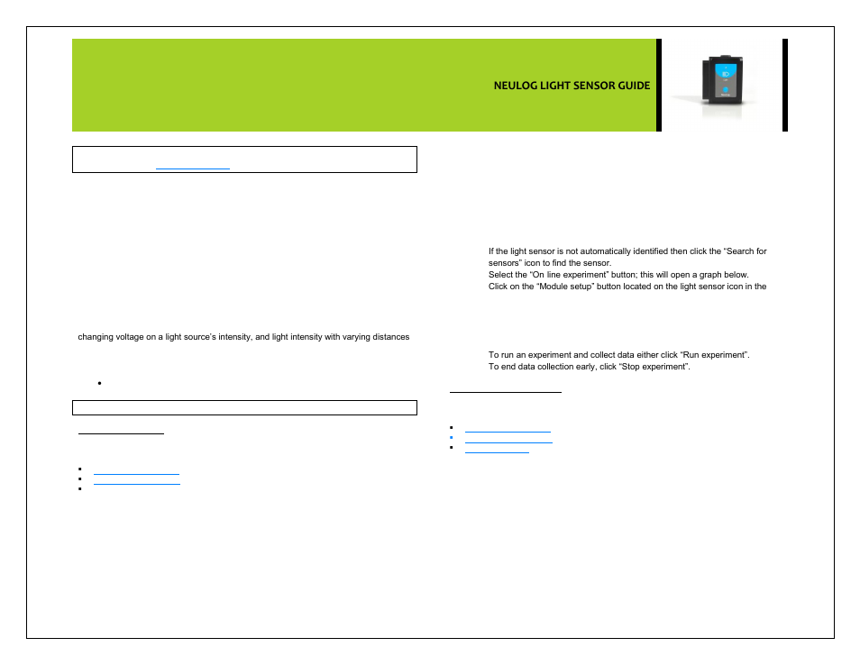 Carolina NeuLog Light User Manual | 4 pages