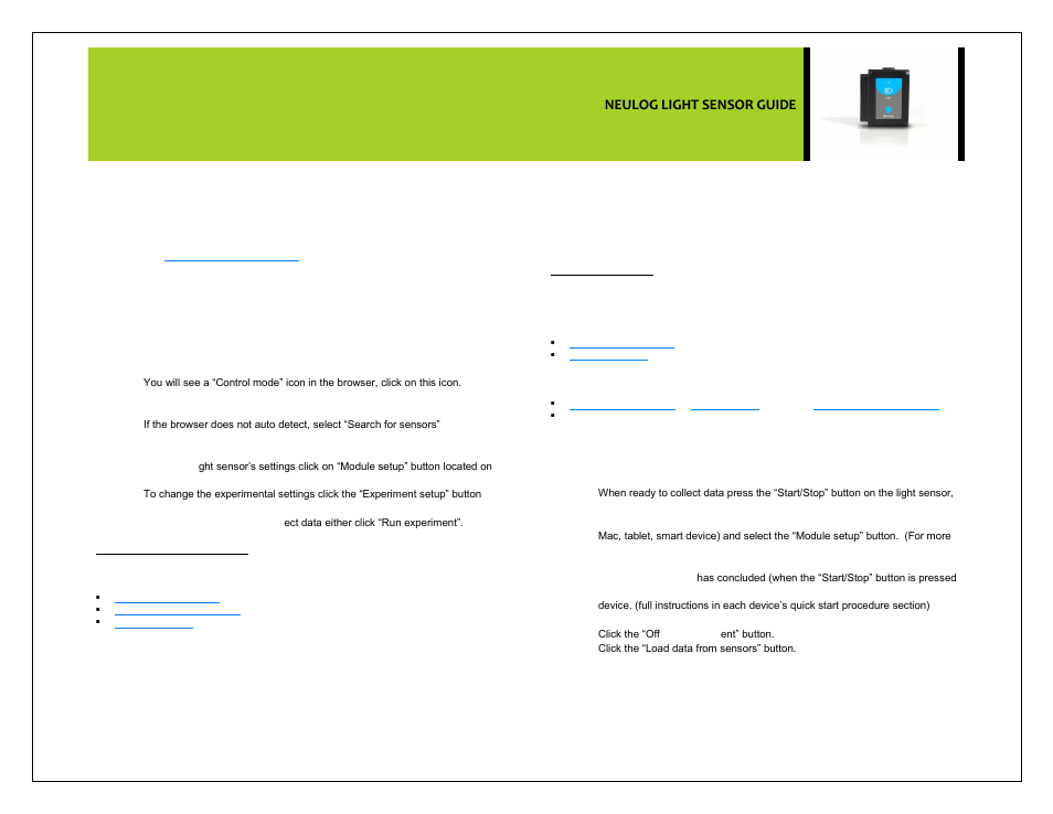Neulog light sensor guide | Carolina NeuLog Light User Manual | Page 2 / 4