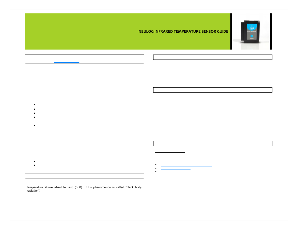 Carolina NeuLog Infared Thermometer User Manual | 4 pages
