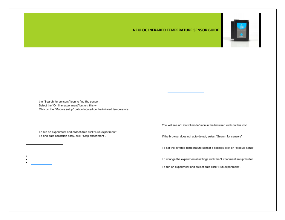 Neulog infrared temperature sensor guide | Carolina NeuLog Infared Thermometer User Manual | Page 2 / 4