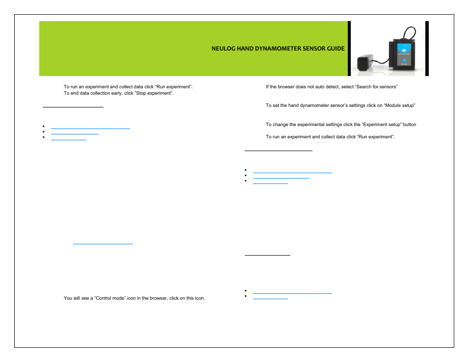 Neulog hand dynamometer sensor guide | Carolina NeuLog Hand Dynamometer User Manual | Page 2 / 4