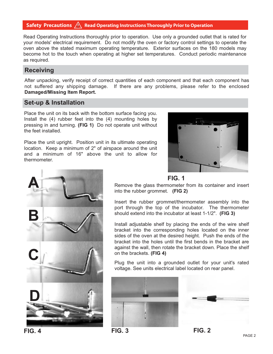 Ab c d | Carolina 140 Series General Purpose Incubators User Manual | Page 2 / 4