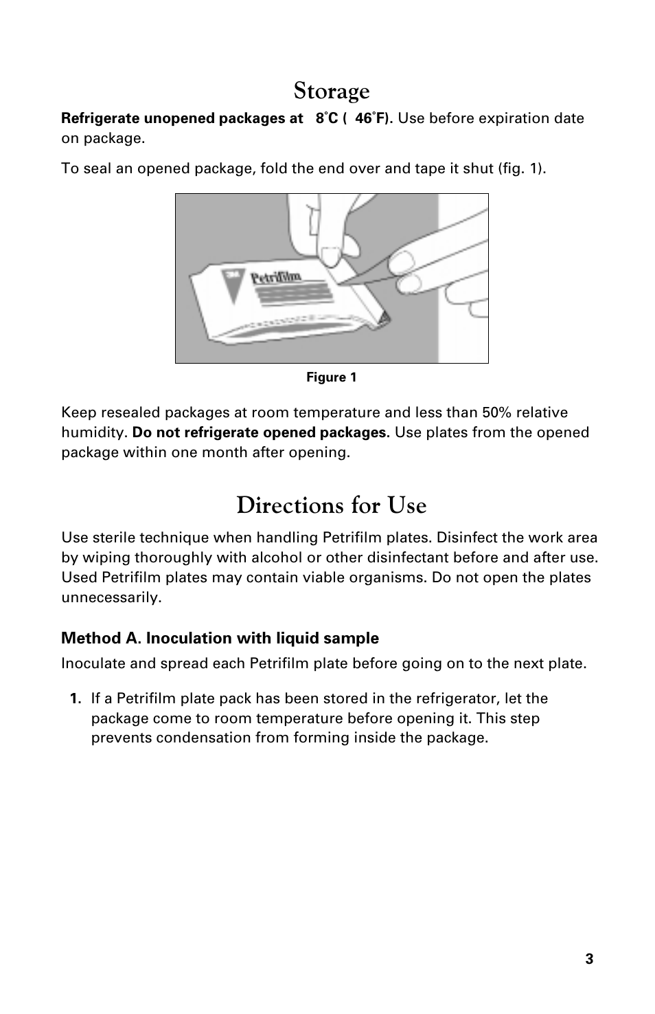 Storage, Directions for use | Carolina 3M Petrifilm Enterobacteriaceae Count Plates User Manual | Page 3 / 12