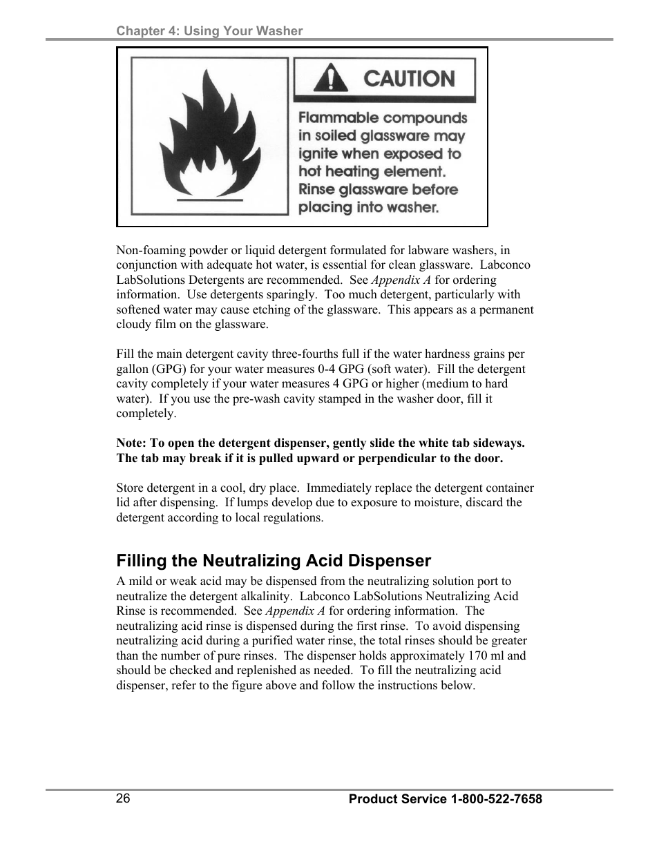 Filling the neutralizing acid dispenser | Carolina 44003,44004,44203,44204 Series SteamScrubber & FlaskScrubber Glassware Washers User Manual | Page 30 / 72