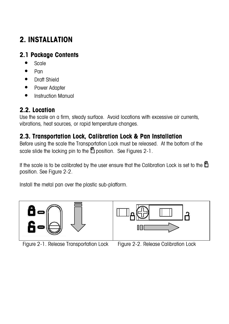 Installation, 1 package contents, Location | Carolina Electronic Balances User Manual | Page 5 / 13