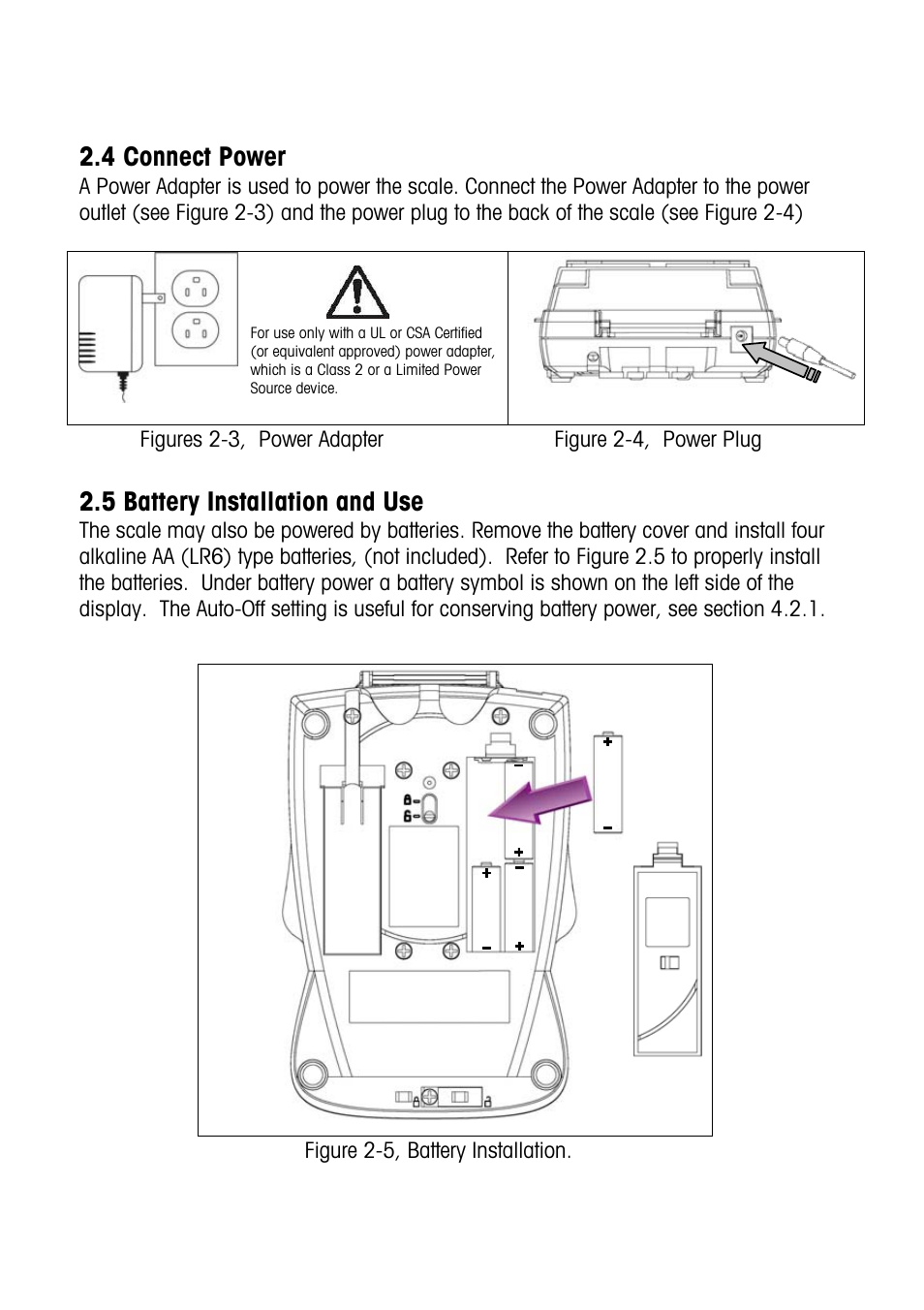 4 connect power, 5 battery installation and use | Carolina Electronic Balances User Manual | Page 6 / 13