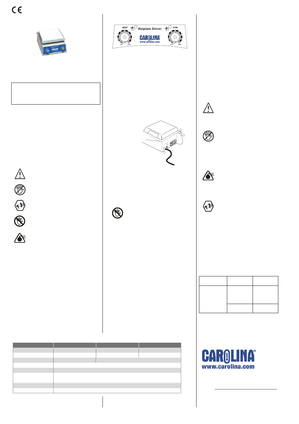 Carolina Hotplate-Stirrer User Manual | 1 page