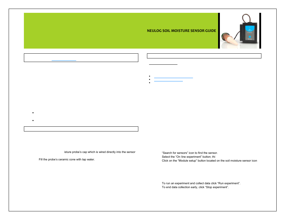 Carolina NeuLog Soil Moisture User Manual | 4 pages