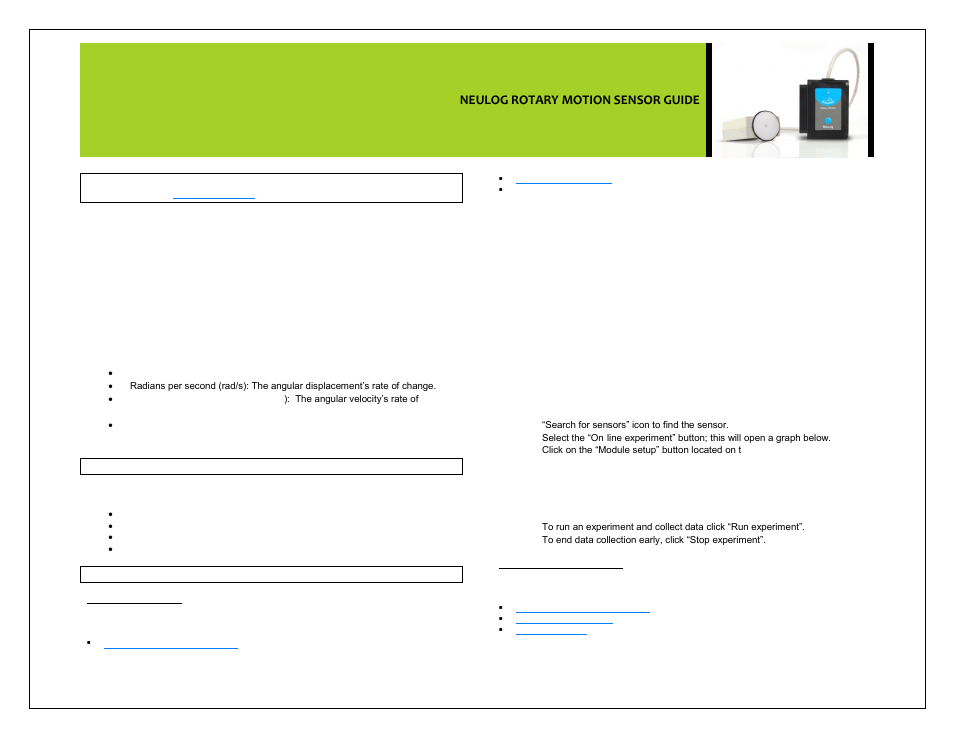 Carolina NeuLog Rotary Motion User Manual | 4 pages