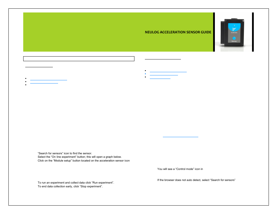 Neulog acceleration sensor guide | Carolina NeuLog Acceleration User Manual | Page 2 / 5