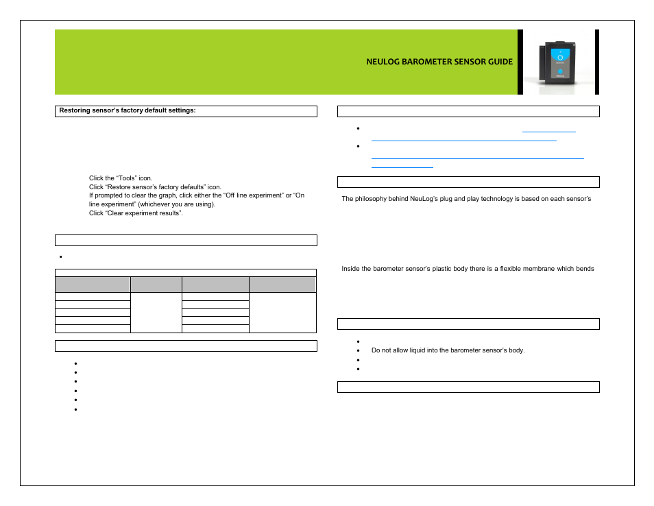 Neulog barometer sensor guide | Carolina NeuLog Barometer User Manual | Page 3 / 4