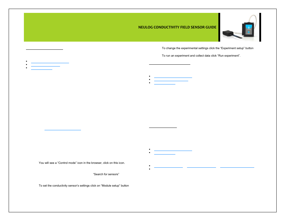 Neulog conductivity field sensor guide | Carolina NeuLog Conductivity User Manual | Page 2 / 4