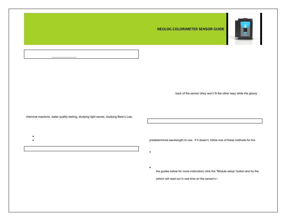Carolina NeuLog Colorimeter User Manual | 5 pages
