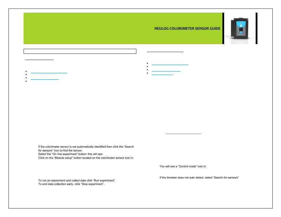 Neulog colorimeter sensor guide | Carolina NeuLog Colorimeter User Manual | Page 2 / 5