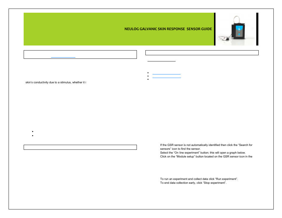 Carolina NeuLog Galvanic Skin Response (GSR) User Manual | 4 pages