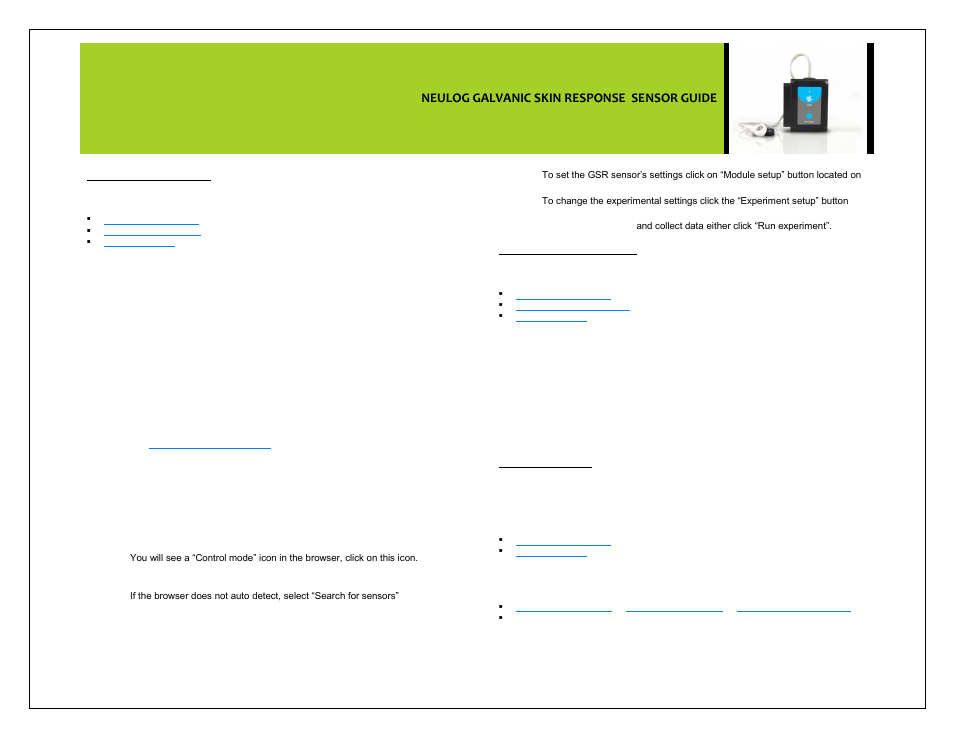 Neulog galvanic skin response sensor guide | Carolina NeuLog Galvanic Skin Response (GSR) User Manual | Page 2 / 4