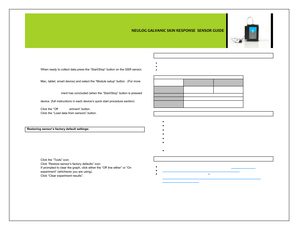 Neulog galvanic skin response sensor guide | Carolina NeuLog Galvanic Skin Response (GSR) User Manual | Page 3 / 4