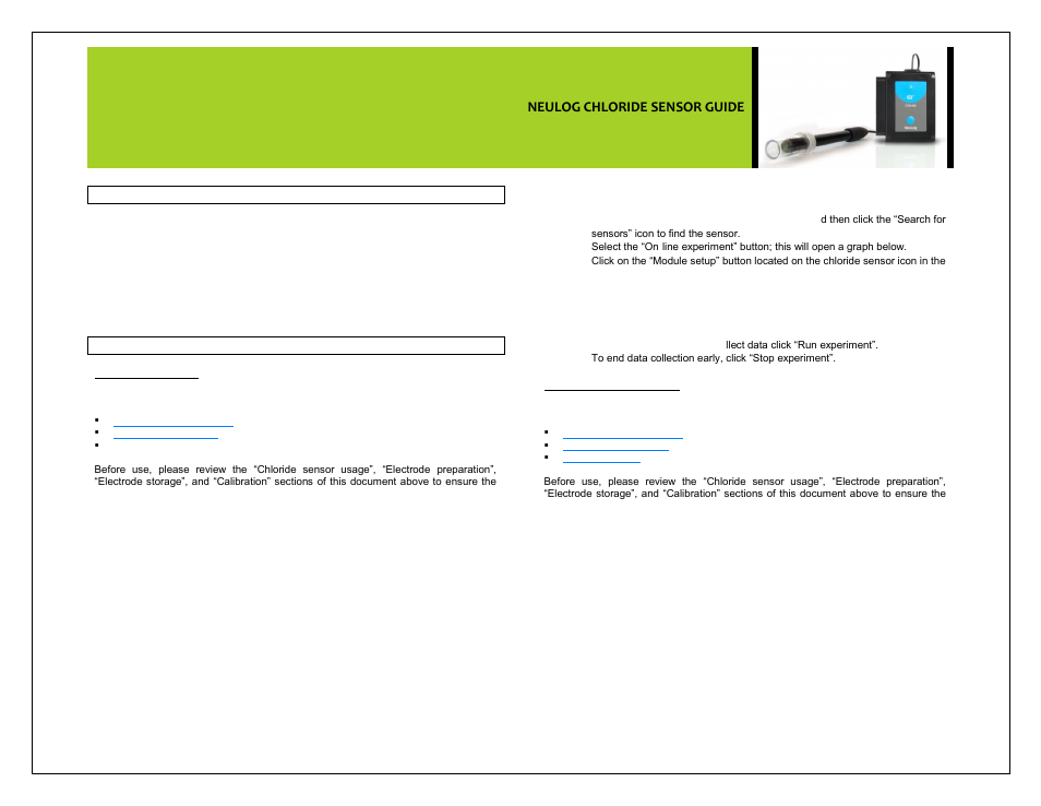 Neulog chloride sensor guide | Carolina NeuLog Chloride Ion-Selective User Manual | Page 2 / 5