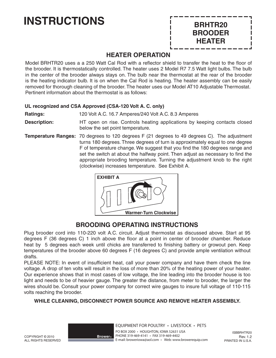 Carolina BRHTR20 BROODER HEATER User Manual | 1 page